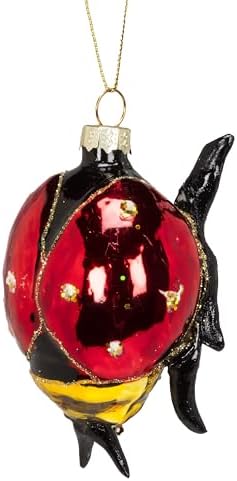 Abbott Collection Red Black Crawling Ladybug Ornament Glass