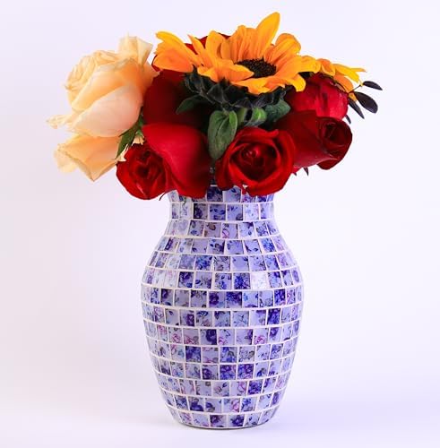 8 Inch Purple Mosaic Glass Vase - Exquisite Decor