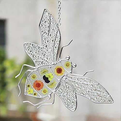 Stained Glass Bumble Bee Suncatcher Window Hanging Ornament Boho Decor for Home Garden and Patio