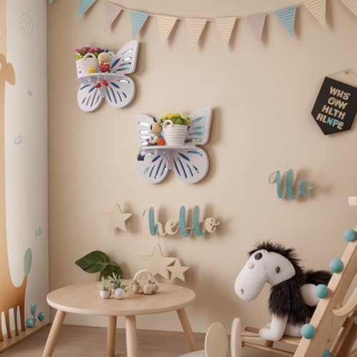 2PCS Butterfly Wall Shelf Cute Floating Storage for Kids Room and Nursery Decor