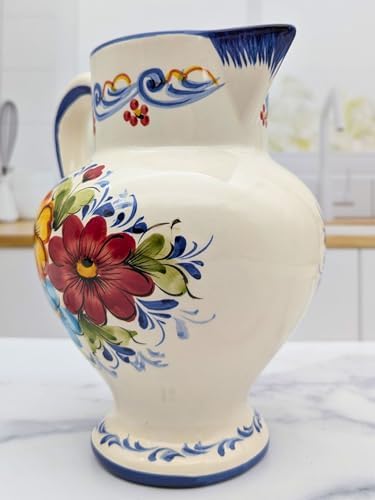 Hand Painted Portuguese Ceramic Flower Pitcher Vase 8x55x8