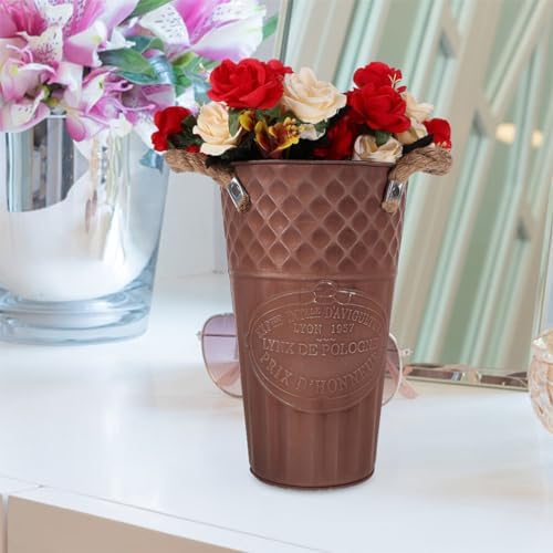 Yardwe Galvanized Metal Vase 13 Inch Rustic Flower Holder
