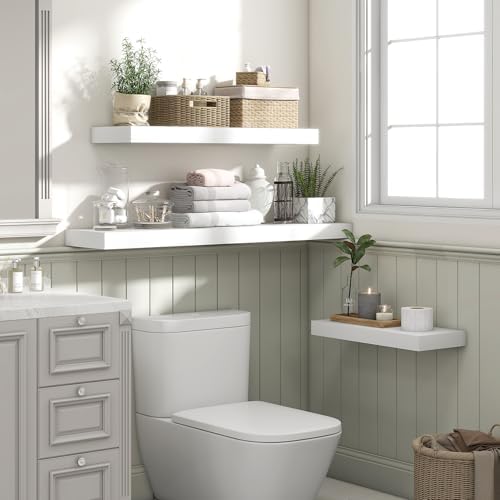 48 Inch White Floating Shelves for Wall Storage
