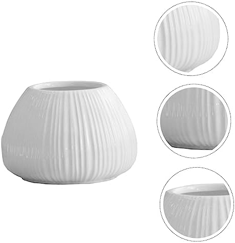 ORFOFE Ceramic Vase White Vertical Stripe 15x15x11cm