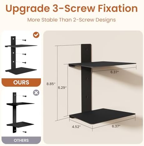Wawocs Floating Book Shelves 4 Tier 2 Pack Black