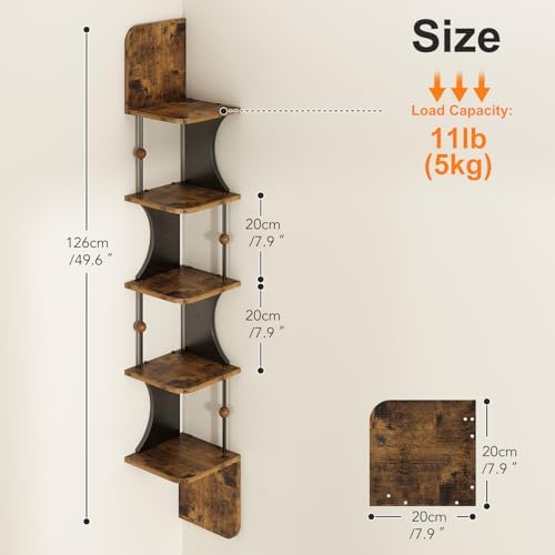 Wisdom Star 5-Tier Corner Shelf Wall-Mounted Rustic Design
