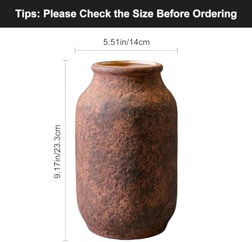 9 Inch Brown Terracotta Rustic Vase for Home Decor