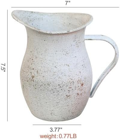 Rustic White Vintage Metal Flower Vase for Farmhouse Decor