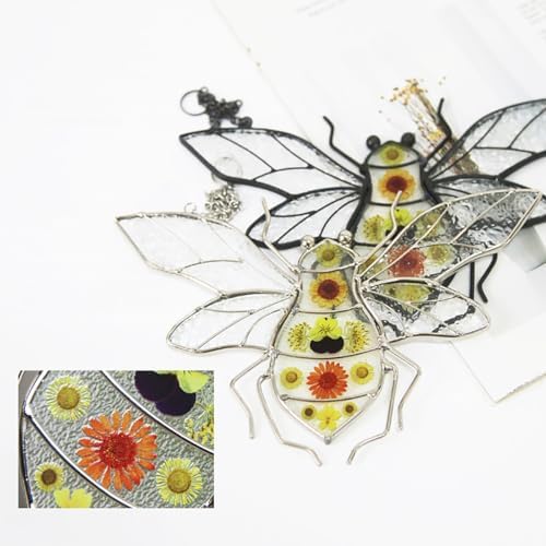 Stained Glass Bumble Bee Suncatcher Window Hanging Ornament Boho Decor for Home Garden and Patio