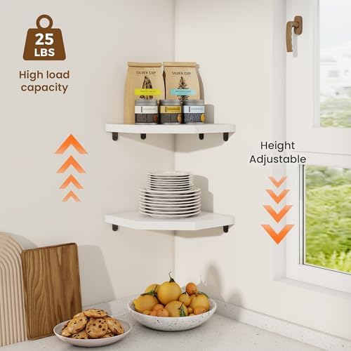 Fun Memories Corner Shelf Wall Mount Solid Oak Floating Shelves with Cable Hole 85in Rustic Design