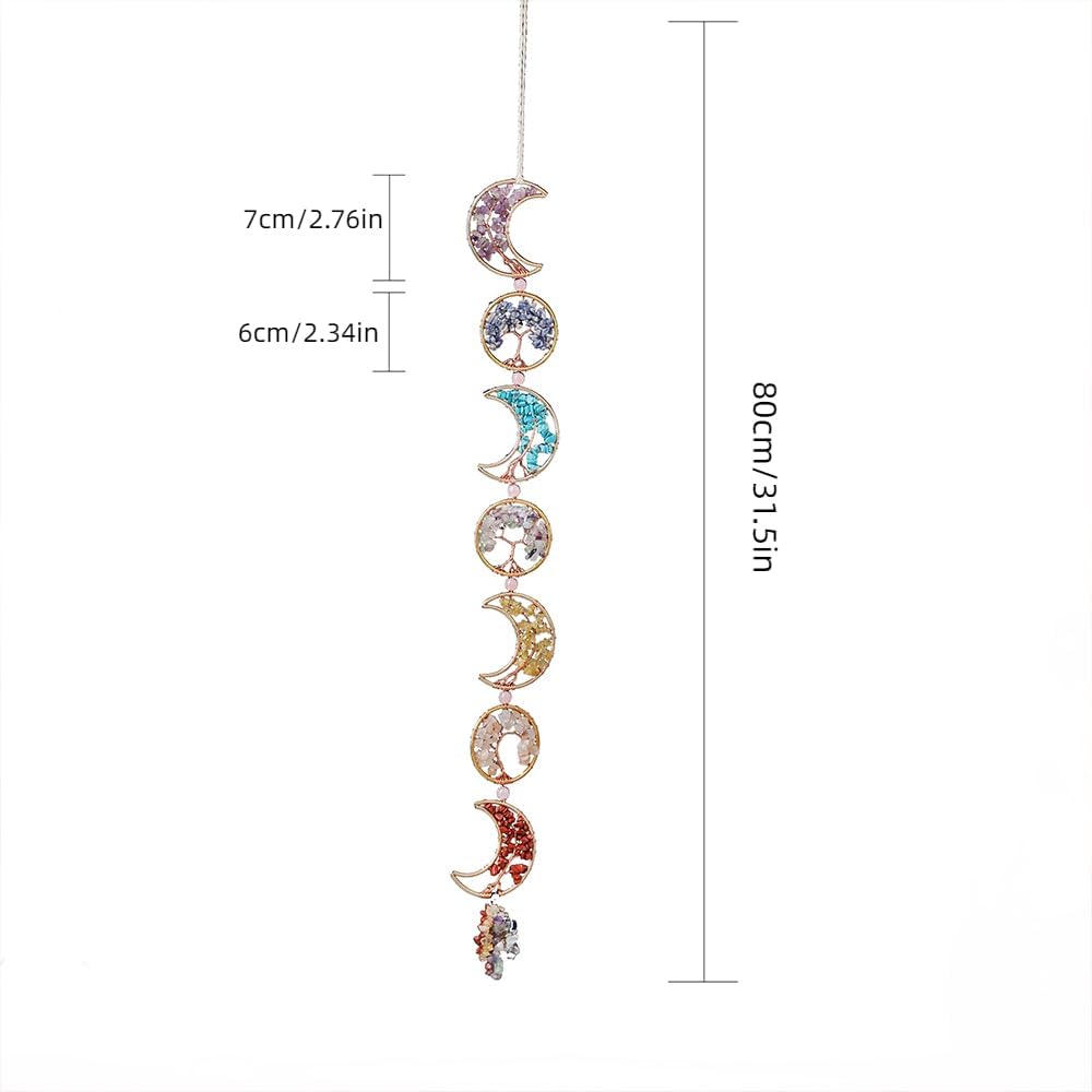 Chakra Wall Decor with 7 Healing Crystals and Tumbled Tassel Suncatcher