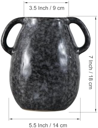 Black Ceramic Vase with 2 Handles 7 Inch Tall