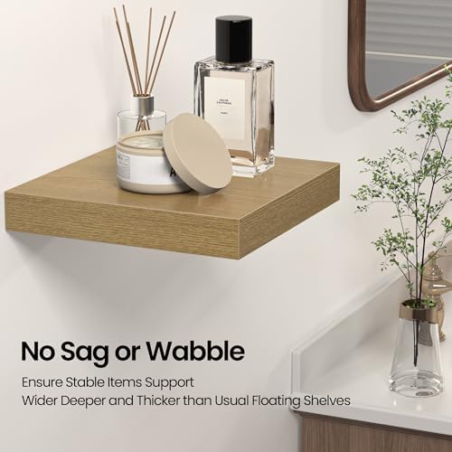 Square Floating Shelves for Wall Set of 4 Oak