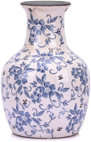 Qianling Blue and White Floral Vase - 106 Inch Vintage Ceramic Decor