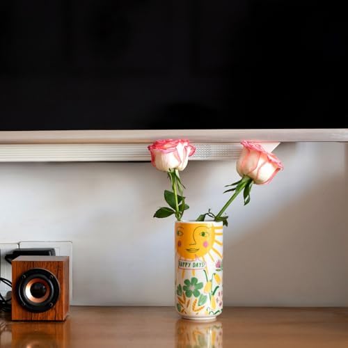 Cute Medium Ceramic Flower Vase with Colorful Boho Design