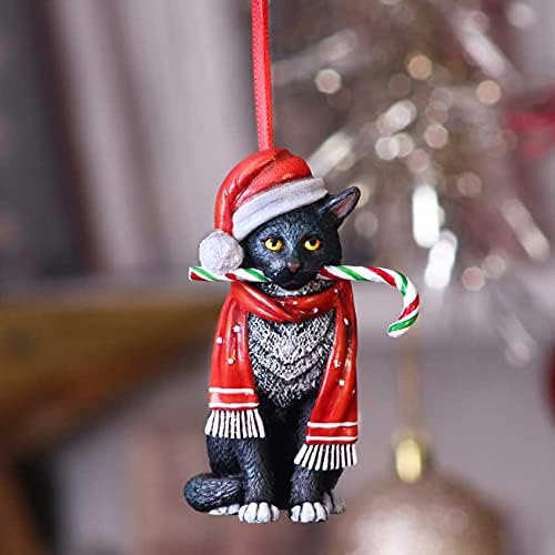Nemesis Now Candy Cane Cat Hanging Ornament 9cm Red Christmas