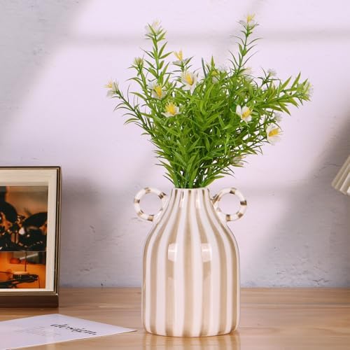 LINYTHER Brown and White Ceramic Vase with Handle