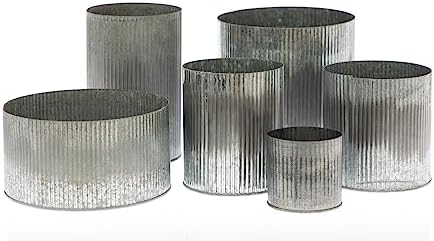 Rustic Tin Vase with Corrugated Sides 45x75