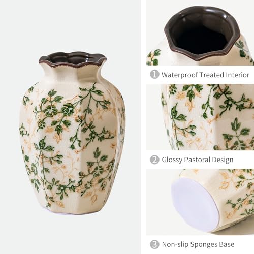 Vintage Pastoral Octagonal Ceramic Vase 67 Inch