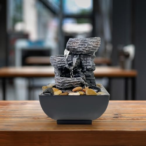 Tabletop Fountain with LED Light and 3-Tier Waterfall