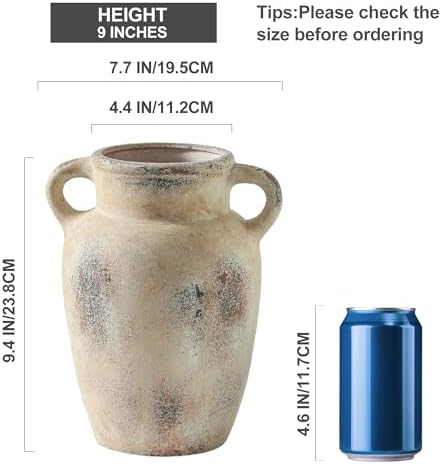Farmhouse Ceramic Vase with Handle 97 Inch