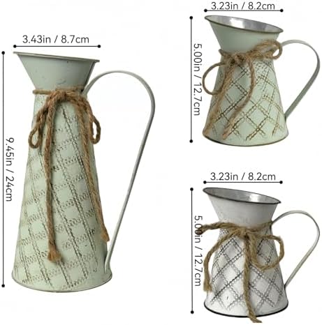 3 Pack Vintage Metal Milk Jug Vase with Bow
