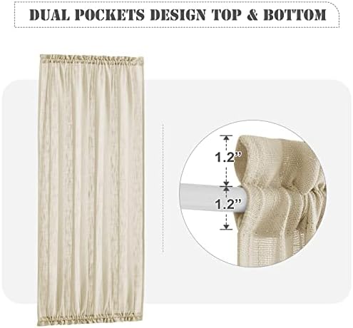PONY DANCE Door Window Panel - 52W x 72L Soft Beige Linen Faux Textured Rod Pocket Blinds