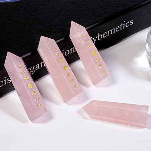 Rockcloud 3 Moon Phase Engraved Crystal Wands for Reiki Meditation and Home Decor
