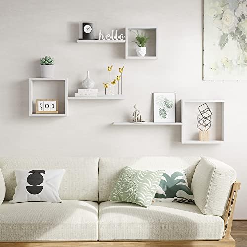 LUDORU Floating Cube Shelves Set of 6 White
