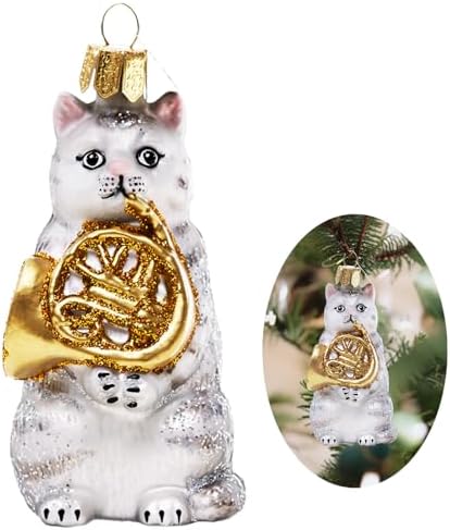 Hand-Blown Glass Cat Christmas Ornament