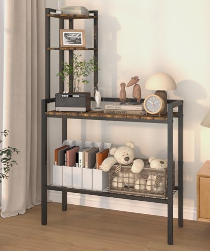 4 Tier Corner Shelf Stand 56 Inch Freestanding Book Storage Rack with Metal Frame Black