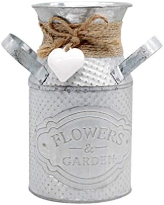 Wakauto 1 Pc White Galvanized Metal Milk Tin Basket Flower Vase