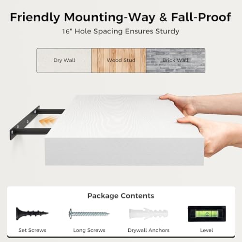 White Floating Shelf 36x12 Inch Wall Mount