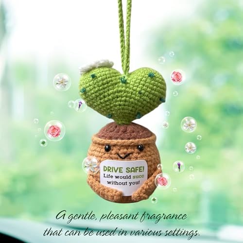 Drive Safe Crochet Car Air Freshener Cactus Hanging Ornament