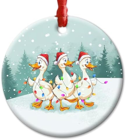 Cute Ducks Christmas Ceramic Ornament - Farmhouse Decor Funny Gifts for Friends