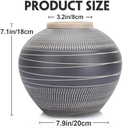 Modern Ceramic Vase with Black and Grey Stripes