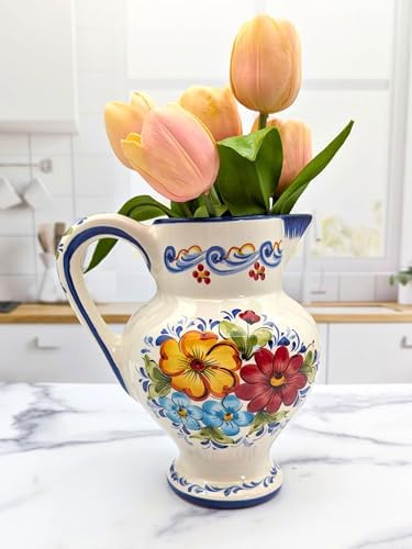 Hand Painted Portuguese Ceramic Flower Pitcher Vase 8x55x8