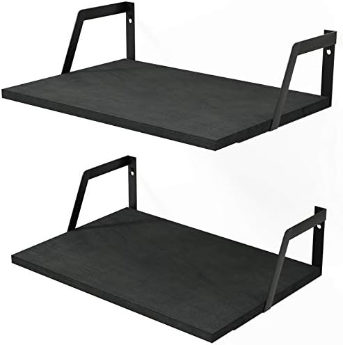 SRIWATANA Floating Shelves Wall Mounted Set of 2 Rustic Wood Shelves with Large Capacity Black