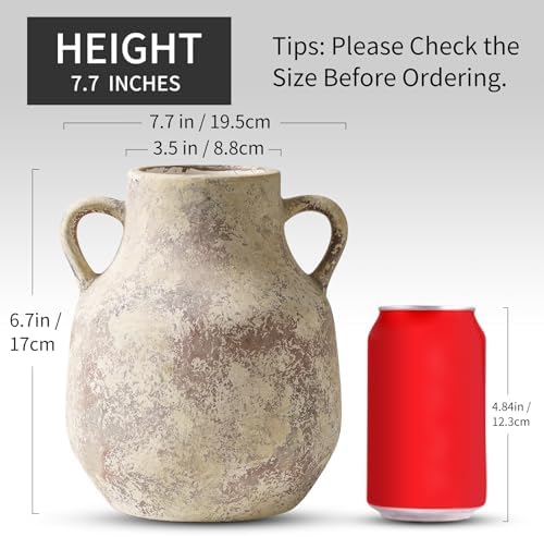 Rustic Ceramic Farmhouse Flower Vase with 2 Handles