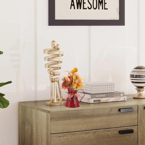 Uonlytech Vintage Dark Red Galvanized Metal Pitcher Holder Vase