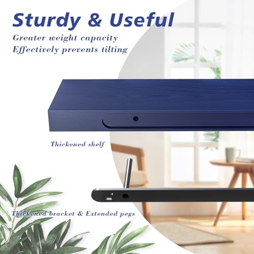 Floating Shelves for Home Decor 236 Inch Natural Wood Rustic Shelf Set of 2 Navy Blue