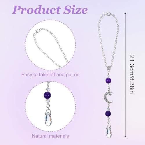 Moon Star Car Mirror Charm with Amethyst Crystal