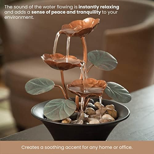 Bits and Pieces Indoor Water Lily Fountain - Compact Decor with Copper Blooms