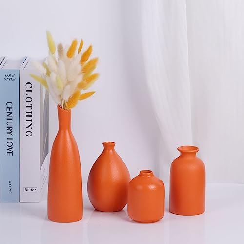 Orange Ceramic Bud Vases Set of 4 Farmhouse Decor