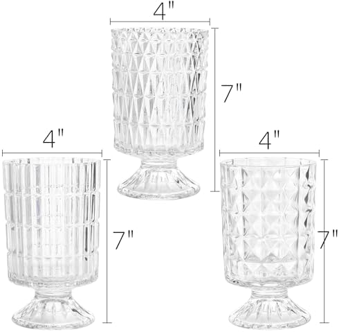 Goaste 3 Pack Embossed Glass Vases with Ribbed Patterns