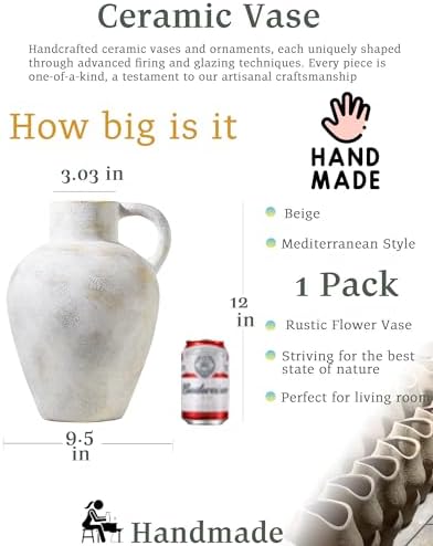 UPWOIGH 12in Tall Vintage Handle Ceramic Vase