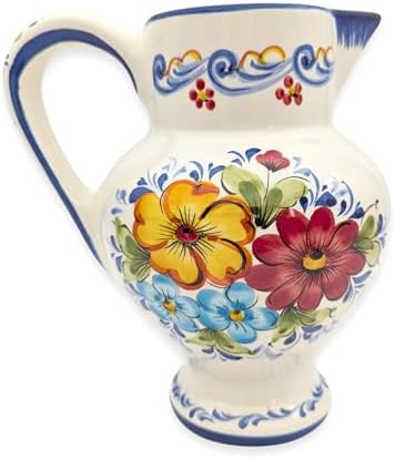 Hand Painted Portuguese Ceramic Flower Pitcher Vase 8x55x8