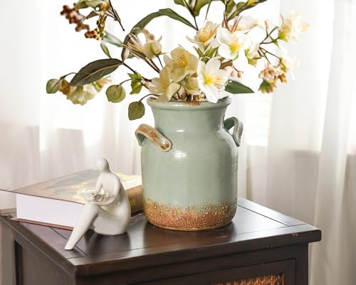 Quoowiit Ceramic Rustic Farmhouse Vase 8 Inches Tall