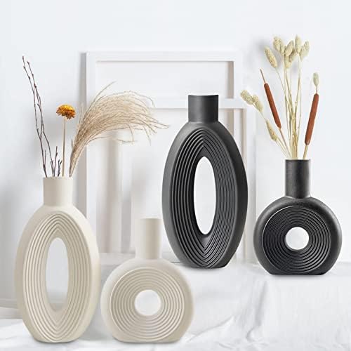 LZV Ceramic Vase Set of 2 Black Minimalist Nordic Boho Style