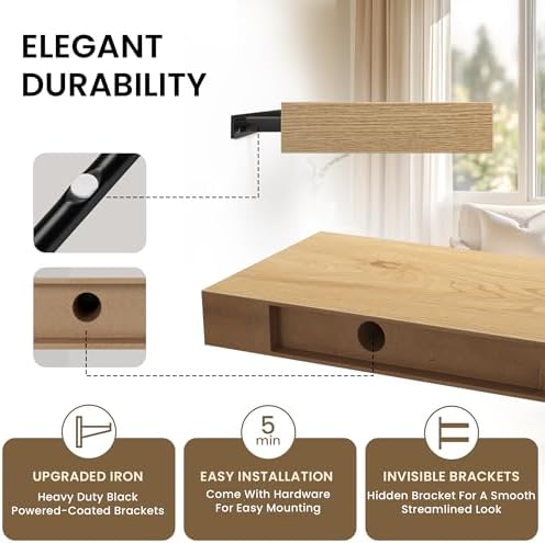 Square Floating Shelves for Wall Set of 4 Oak